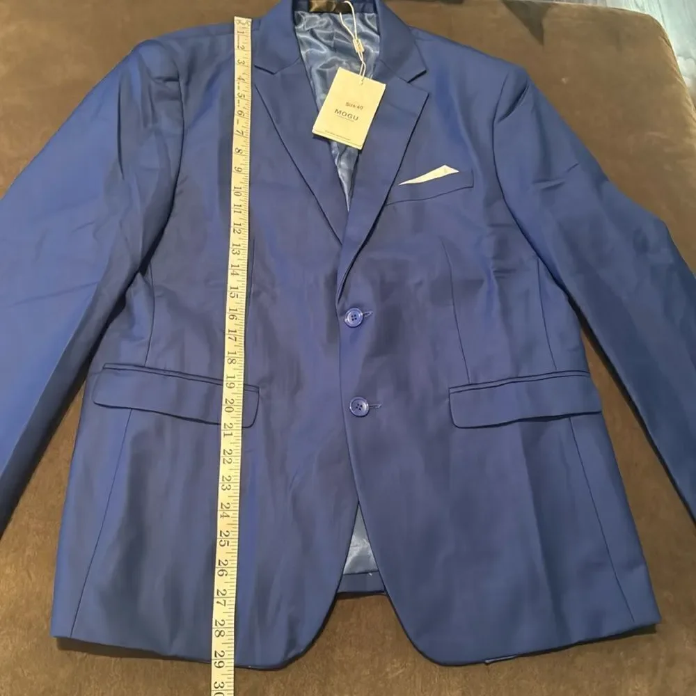 Men’s Mogu Blue 3 Piece Suit TwoButton Notched Lapel Size 40 Jacket 36 Pants NWT